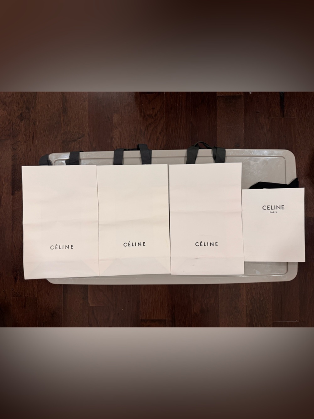Set of 4 Celine White Paper Shopping Bags with Black Logo - Multiple Sizss